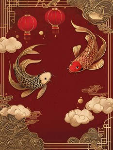 锦鲤贺岁 红韵中式祥瑞图