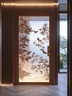 中式雕花玻璃入户门设计