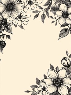 黑白花卉边框装饰图案