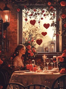 窗边浪漫烛光晚餐场景