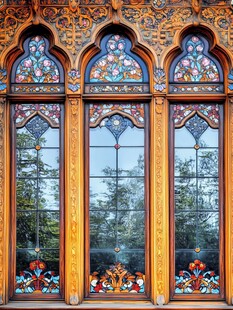 复古雕花彩色玻璃窗艺术