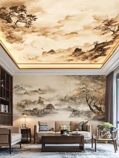 中式客厅的山水墙顶之美