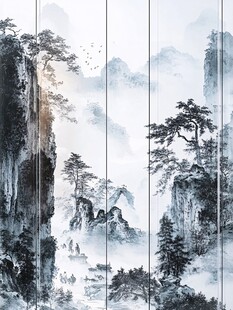 中式山水意境屏风装饰画