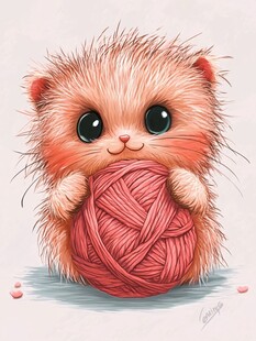 毛茸茸小猫抱毛线球