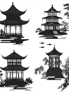 中式古风亭阁插画