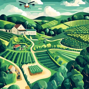 田园风光中的无人机作业场景