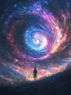 仰望梦幻宇宙的孤独身影