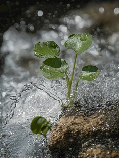 水滴滋养下的新生绿植