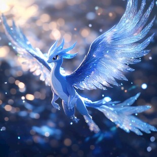 梦幻蓝羽神兽展翅飞翔
