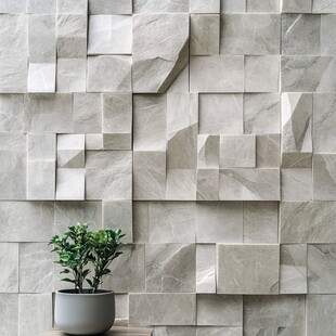 立体几何风灰白瓷砖墙面