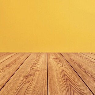 黄色墙面下的木质地板