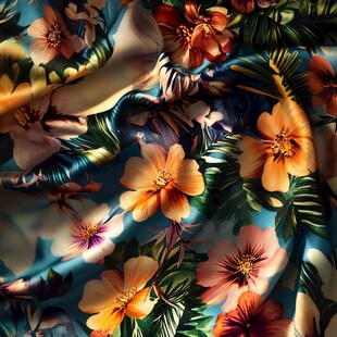 多彩花卉印花布料纹理