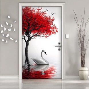 红树天鹅唯美门贴装饰图