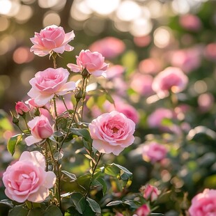 阳光下的粉嫩玫瑰绽放