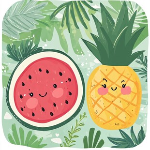 西瓜与菠萝的夏日萌趣图
