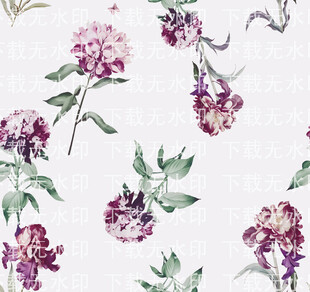 紫色花卉水彩无缝图案