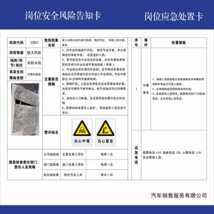 4S店车间风险告知卡