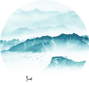 新中式抽象水墨山水圆形装饰画