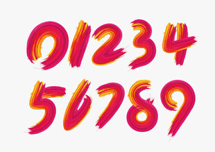 彩色红色数字油漆字笔刷字