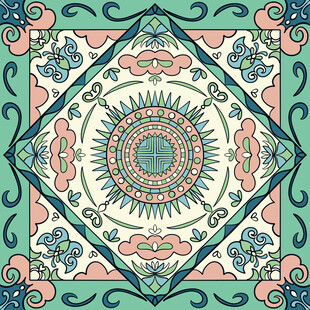 丝巾海报丝巾手绘插画 图案花纹