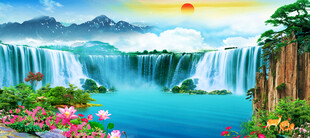 国画山水风景 中堂壁画