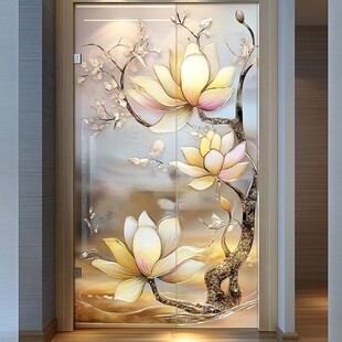玉兰花玻璃门装饰画