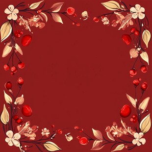 红色花卉边框装饰图