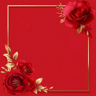 红色花卉金边装饰背景图