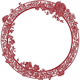 中式红色雕花圆形装饰框