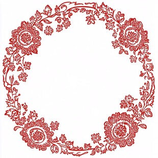 红色花卉圆形装饰图案