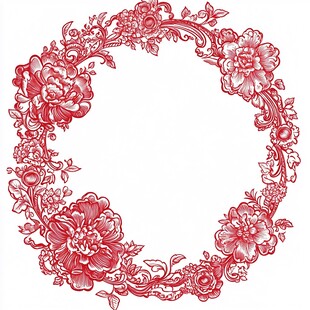 红色花卉环形装饰图案