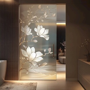 玉兰花玻璃隔断 雅致家居风