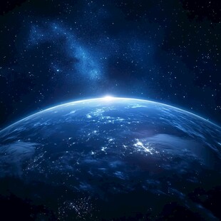 浩瀚星空下的蓝色地球