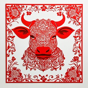 牛年剪纸艺术牛头图案