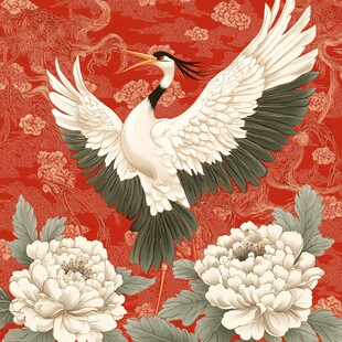 丹顶鹤伴牡丹吉祥图