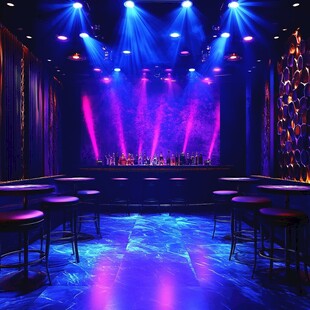 炫彩灯光下的酒吧舞台空间