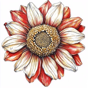 手绘红白相间向日葵花朵