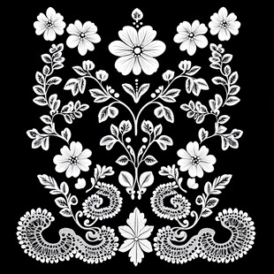 黑白花卉植物装饰图案