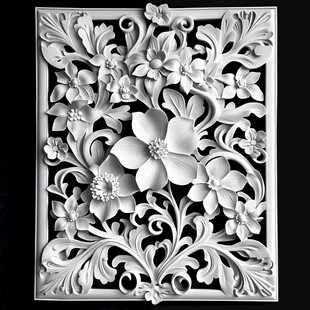 立体花卉雕花装饰图案