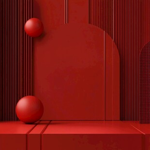 红色几何立体空间场景