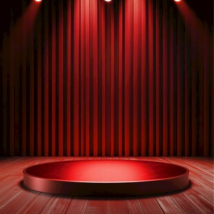红色舞台聚光灯下的圆形平台
