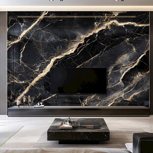 奢华黑金大理石电视背景墙