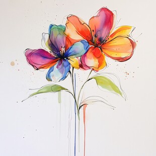 多彩手绘花卉艺术插画