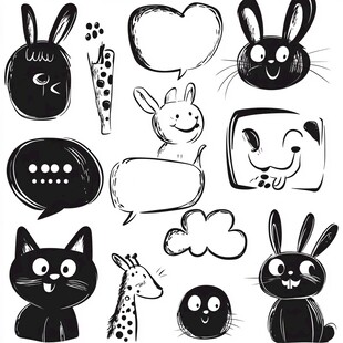 可爱动物与对话气泡插画