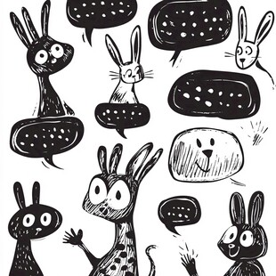 卡通动物与对话气泡插画