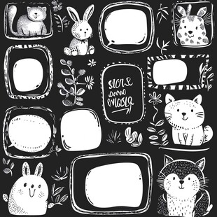 手绘动物边框与空白框插画