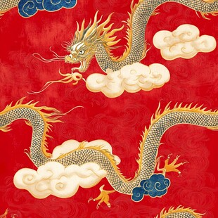 中国风红龙祥云图案设计