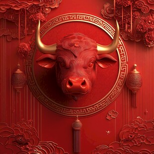 红色牛年主题中式装饰图