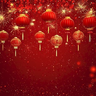喜庆红灯笼与烟花背景图