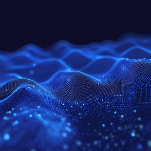 蓝色粒子波动数字景观